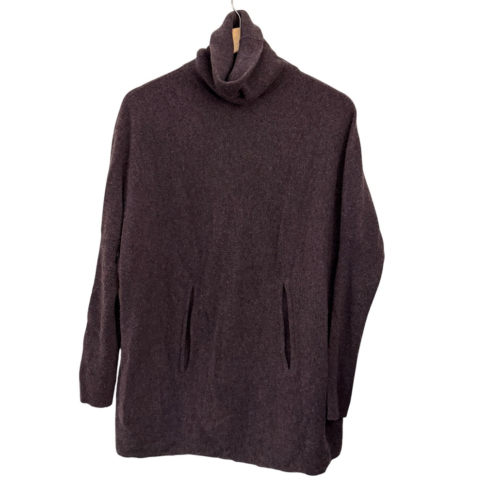 Garnet Hill Turtleneck Sweater Womens M Purple Brown Wool Cashmere Blend Pockets